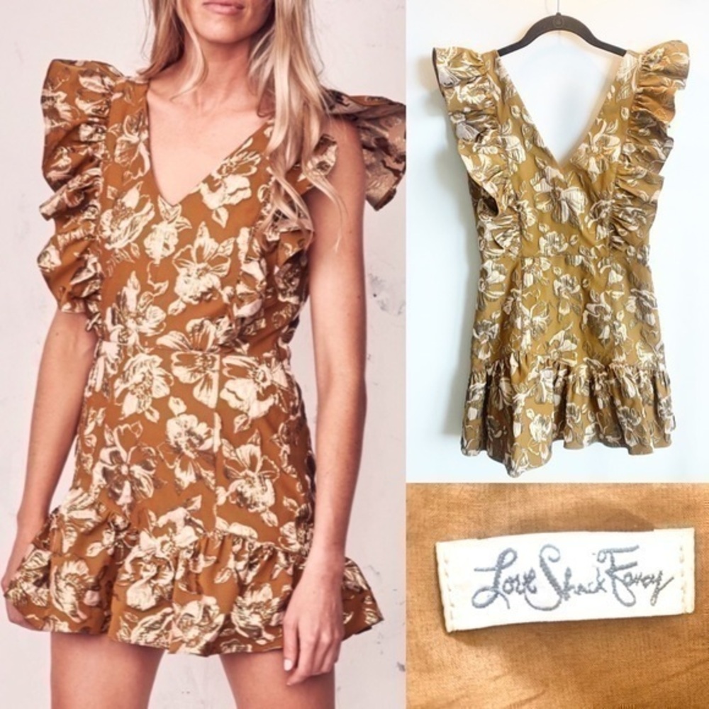 LOVE SHACK FANCY Alanis Dress Gold Brocade in Size 4